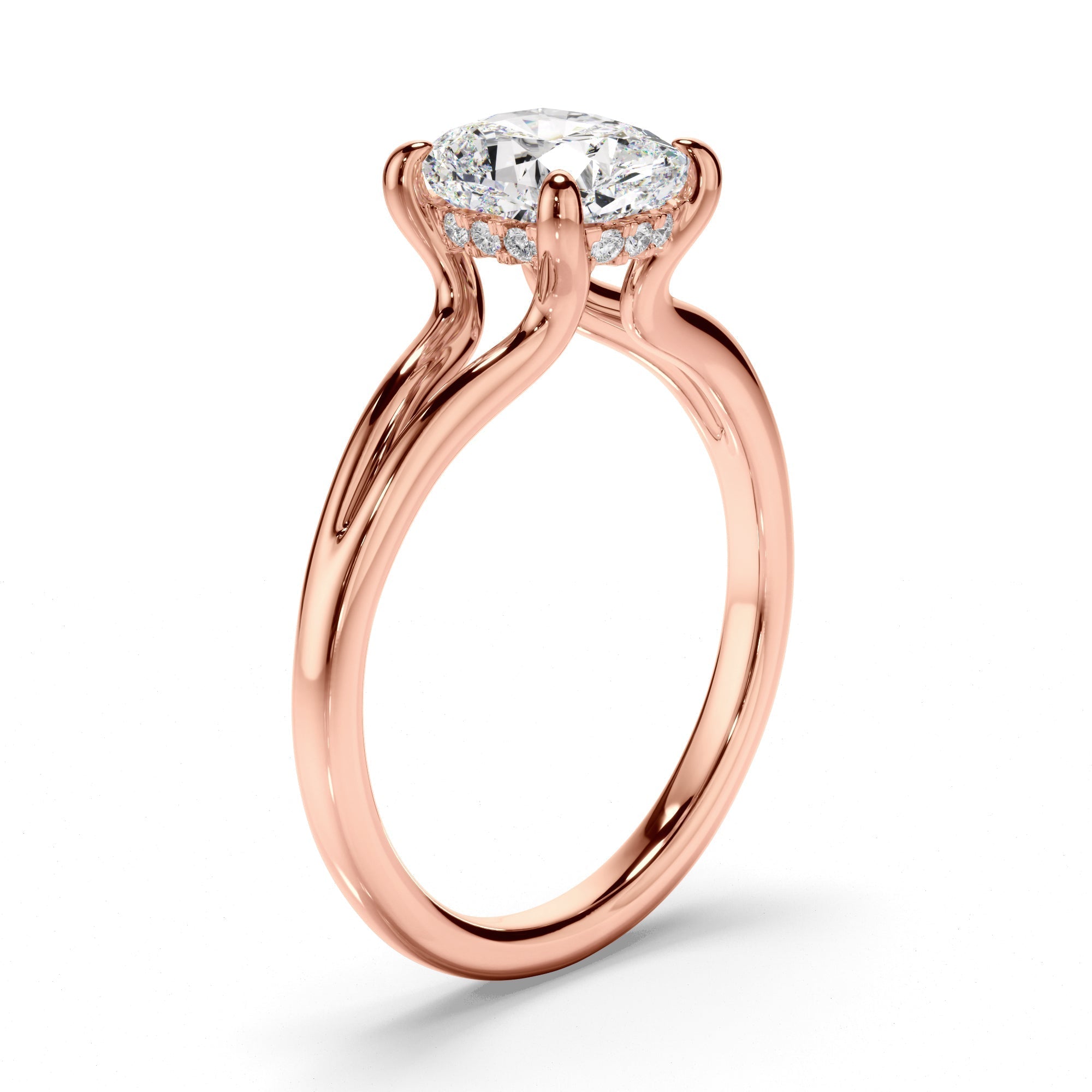 Cushion Cut Diamond Solitaire Hidden Halo Engagement Ring