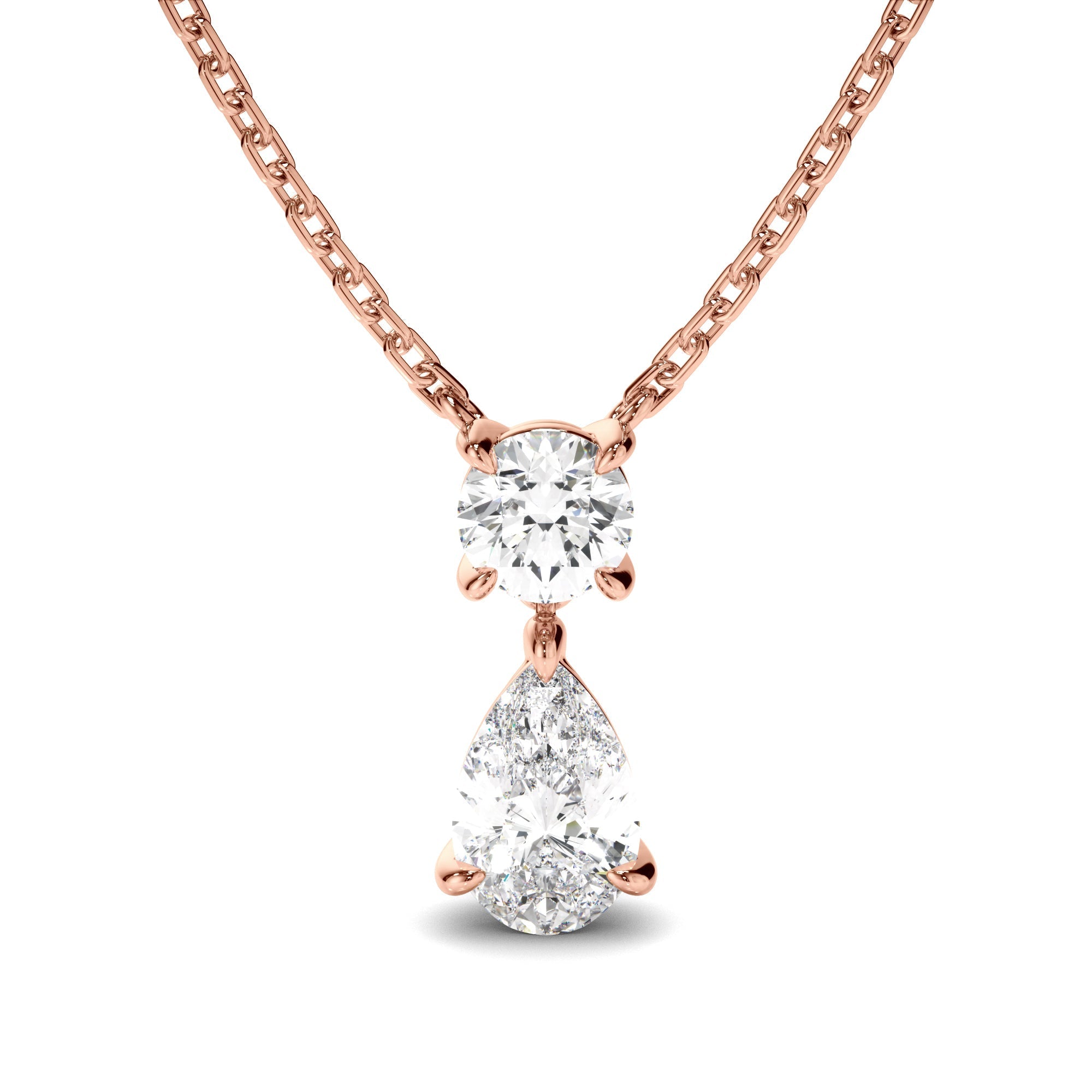Pear & Round Brilliant Cut Diamond Drop Pendant