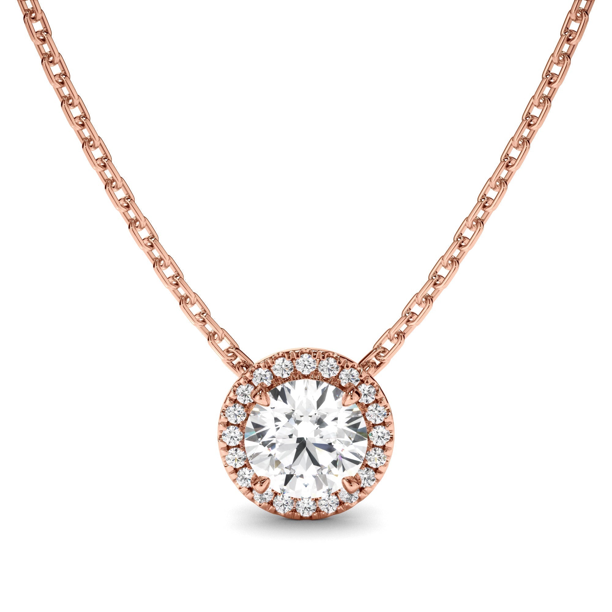 Round Brilliant Cut Diamond Halo Necklet