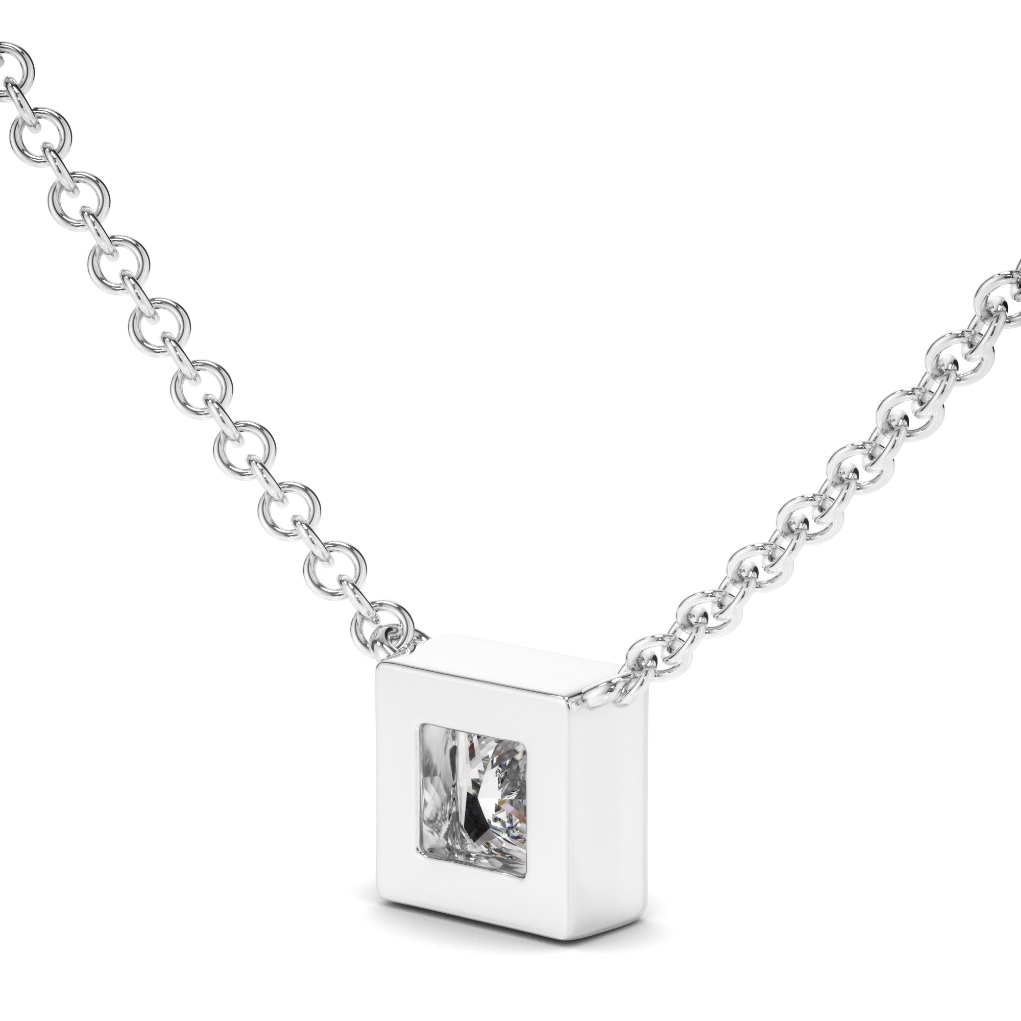 Princess Cut Diamond Bezel Set Necklet