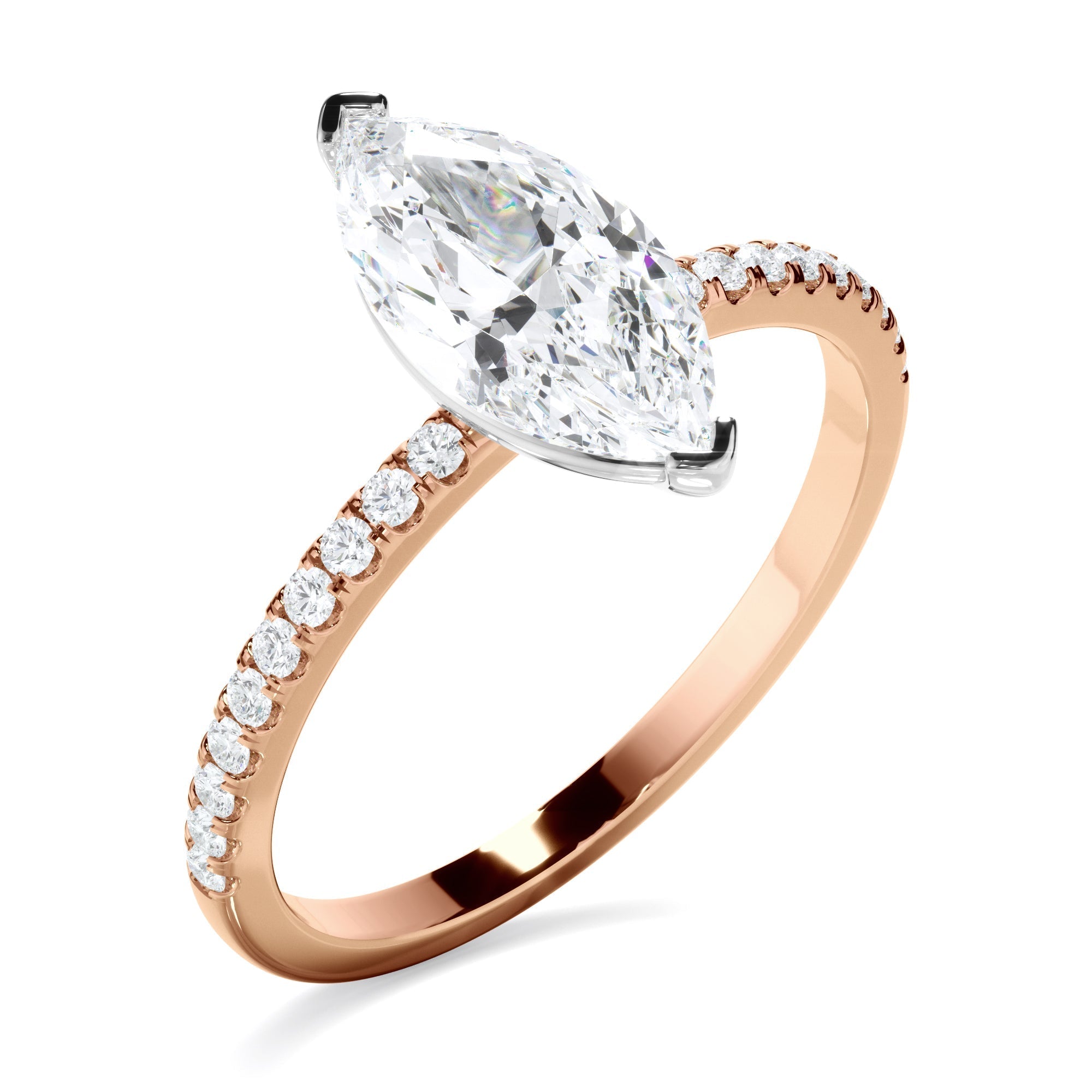 Marquise Cut Diamond Engagement Ring With Pave Band