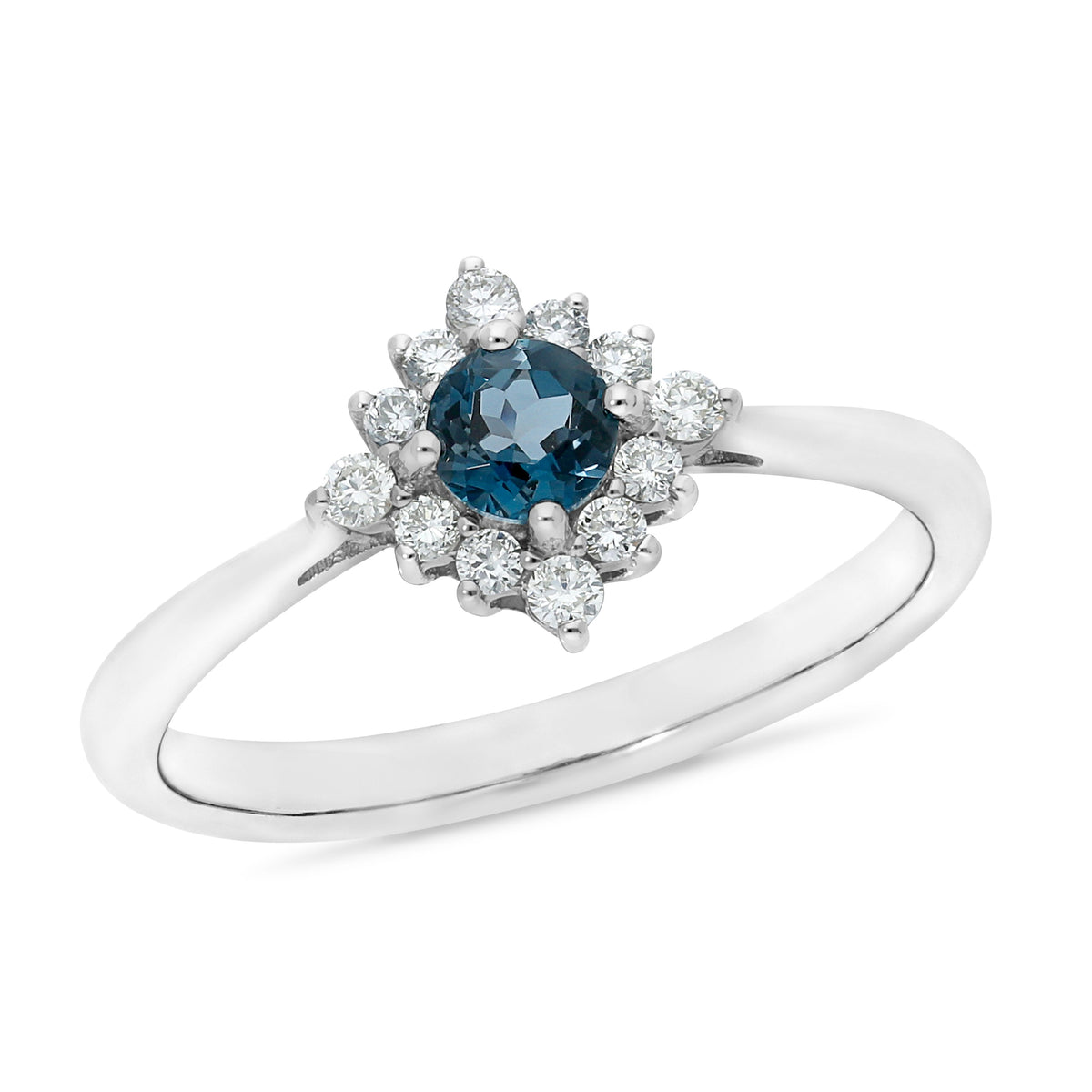 0.38ct London Blue Topaz & 0.17ct Diamond Ring in 9ct White Gold