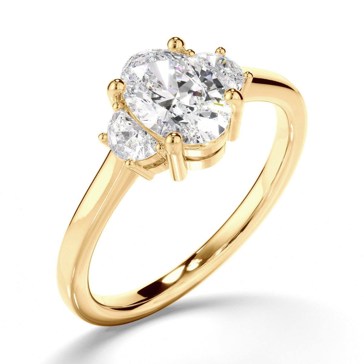 Oval Cut Diamond Trilogy Engagement Ring with Half Moon Sides