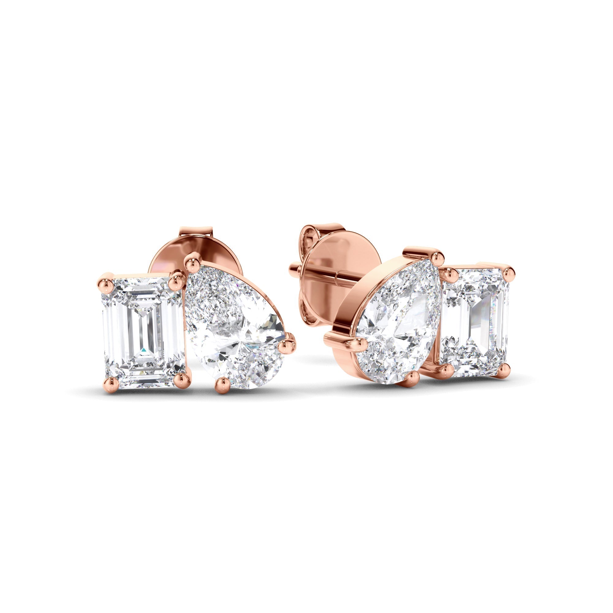 Emerald & Pear Cut Diamond Stud Earrings