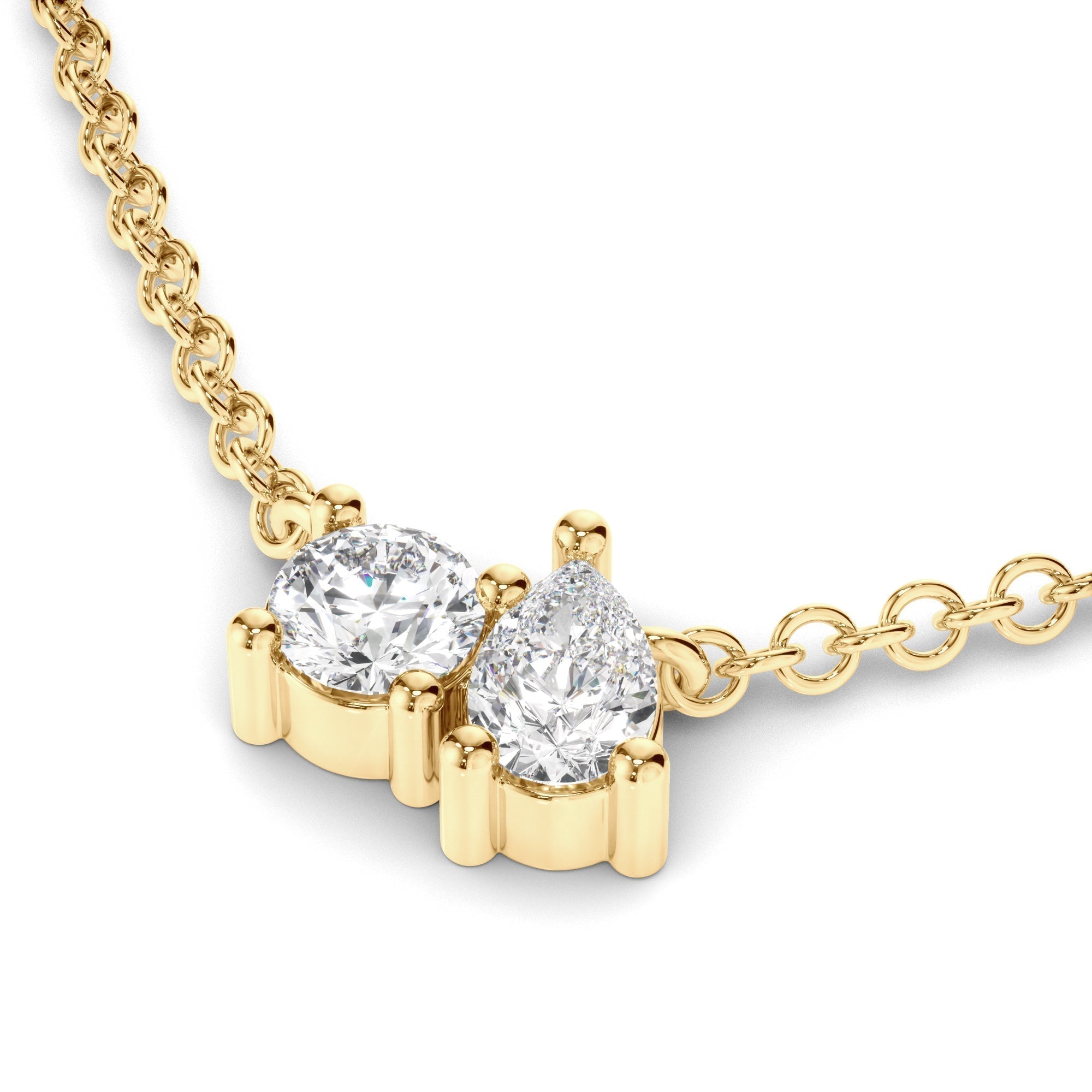 Round Brilliant & Pear Cut Diamond Toi et Moi Necklet